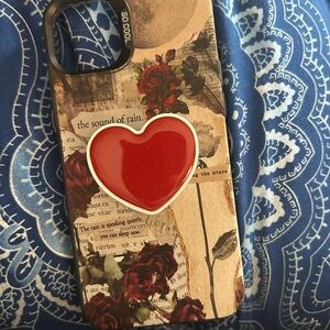 Vintage Rose Collage iPhone 14 Plus Case with Red Heart Grip